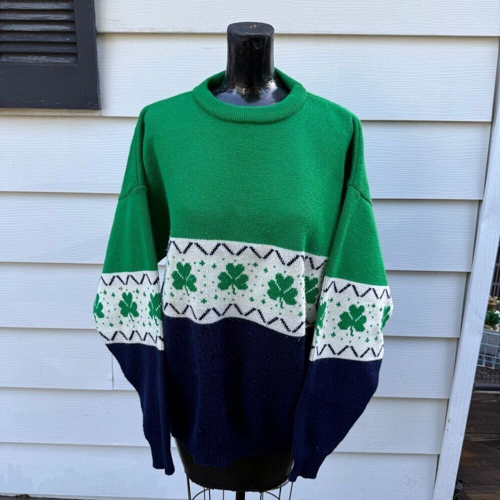Vintage Emerald Isle Ireland Shamrock Knit Sweater XXL Unisex